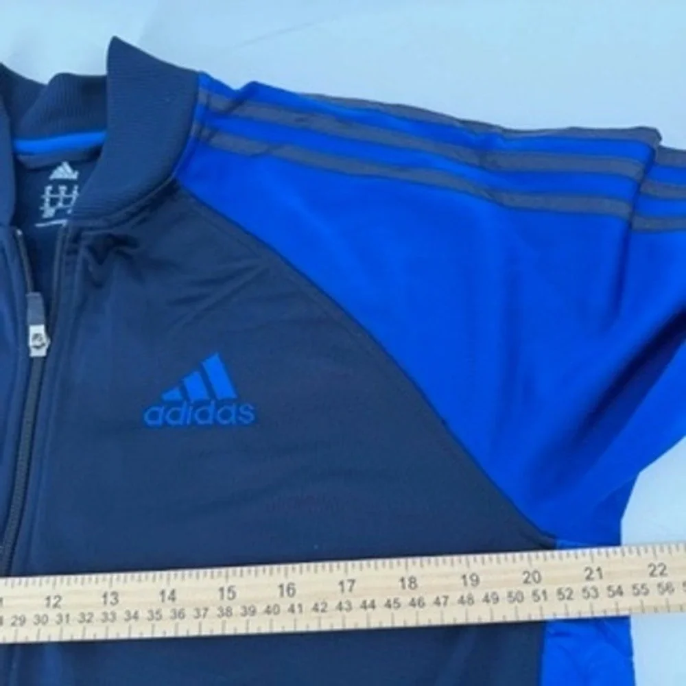 Adidas Mens Track Jacket Navy Royal Blue Full Zip 3-Stripes Medium Sportswear‎